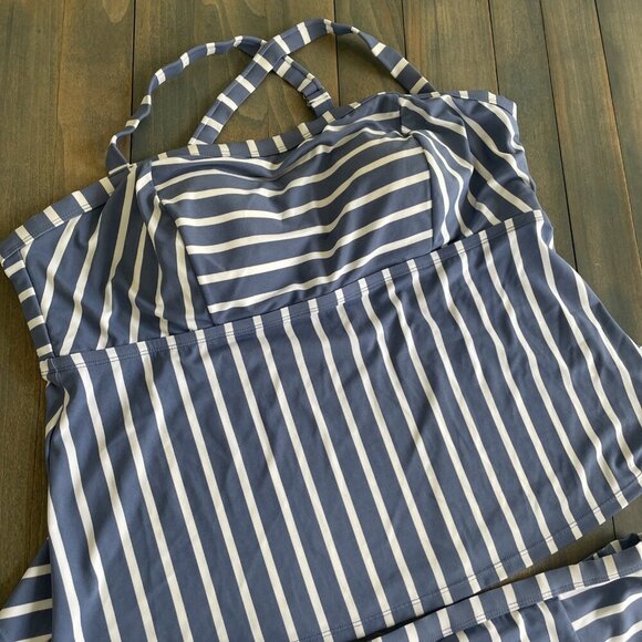 Terra & Sky Slate 2-Piece Blue Stripe Tummy Control Womens Size 2X 20W-22W (H6) - Picture 2 of 8